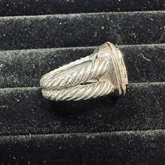 David Yurman Sterling & 18k 14mm Smoky Quartz & Diamond Albion Ring